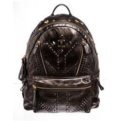 MCM Gunmetal Gray Leather Studded Special Edition Large Backpack