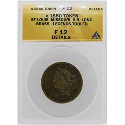 c.1850 St Louis HH Long Brass Legends Token ANACS F12 Details