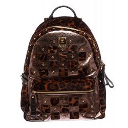 MCM Brown Pony Hair Rhinestone Studded Special Edition Medium Backpack