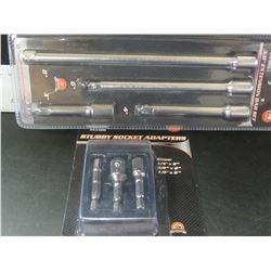 New 3/8 drive extension 4 piece set & 3 piece stubby socket adaptors 1/4-3/8-1/2"