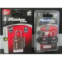 3 New Master Lock Luggage locks / 2 keyed & 1 combo / travel approved