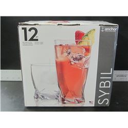 New Set of 12 beverage glasses / 6 tall / 6 short