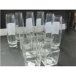 Flat of 12 NEW  Libby glasses / 6 champagne flutes / 6 whiskey tumblers