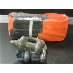 New 9 ton / 18,000lb 4" x 30ft tow strap & 2 shackles