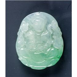 Chinese Green Hardstone Carved Guanyin Pendant