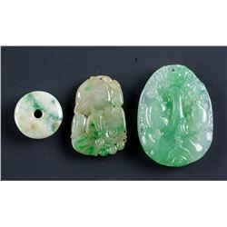 3 Assorted Burma Jadeite and Hardstone Pendants