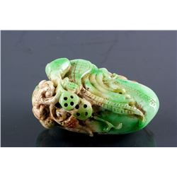 Burma Green Jadeite Carved Lingzhi Toggle