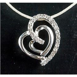 Silver Heart Pendant w/ 0.20ct Diamonds RV $1000