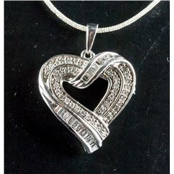 Silver Heart Pendant w/0.60ct Diamonds RV $1000