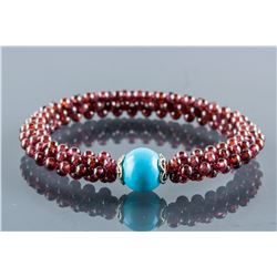 Genuine Garnet Flexible Bracelet w/Turquoise Accen