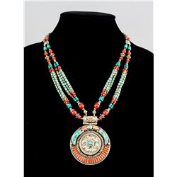 Tibetan Turquoise and Coral Neckace with Pendant