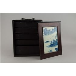 Chinese Mahjong Wood Cabinet w/ Porcelain Painting