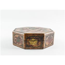 Chinese Wood Octagon Dragon Box Qianlong Mark