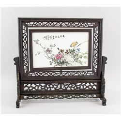 Chinese Porcelain Painting Screen signed Liu Yucen