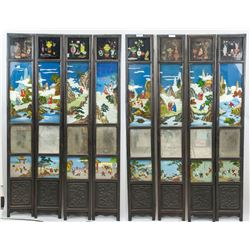 8 Panel Chinese Wood Screen Painted Figures