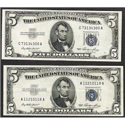 Lot of (2) 1953 $5 Silver Certificate Notes
