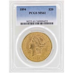 1894 $20 Liberty Head Double Eagle Gold Coin PCGS MS61