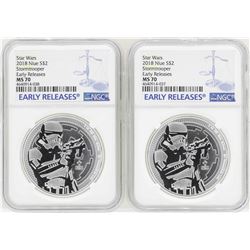 Lot of (2) 2018 Niue $2 Star Wars Stormtrooper Silver Coins NGC MS70 Early Relea