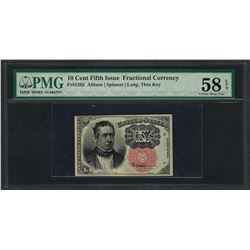 1874 Ten Cents Fifth Issue Fractional Currency Note PMG About Uncirculated 58EPQ