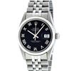 Rolex Mens Stainless Steel Black Roman Datejust Wristwatch