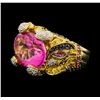 Image 2 : 18KT Yellow Gold 18.15 ctw Pink Topaz and Diamond Ring