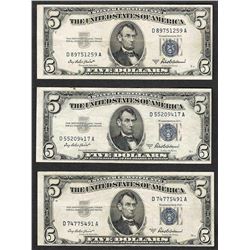 Lot of (3) 1953A $5 Silver Certificate Notes