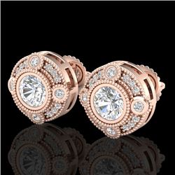 1.5 CTW VS/SI Diamond Solitaire Art Deco Stud Earrings 18K Rose Gold - REF-263M6H - 36981