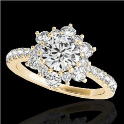 2 CTW H-SI/I Certified Diamond Solitaire Halo Ring 10K Yellow Gold - REF-200M2H - 33708