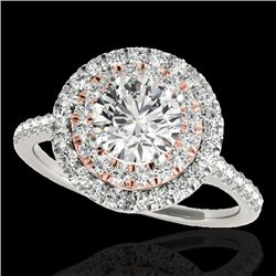 1.5 CTW H-SI/I Certified Diamond Solitaire Halo Ring 10K White & Rose Gold - REF-163A6X - 33353