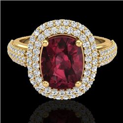 3.10 CTW Garnet & Micro Pave VS/SI Diamond Halo Ring 10K Yellow Gold - REF-81T8M - 20713