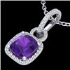 Image 1 : 3.50 CTW Amethyst & Micro VS/SI Diamond Necklace 18K White Gold - REF-68W9F - 22975