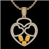 Image 2 : 3 CTW Citrine & Micro Pave Designer Inspired Heart Necklace 14K Yellow Gold - REF-117A8X - 22538