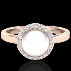 0.25 CTW Micro Pave Halo VS/SI Diamond & White Pearl Ring 14K Rose Gold - REF-40M9H - 21645