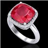 Image 2 : 6 CTW Ruby & Micro Pave Halo VS/SI Diamond Ring 18K White Gold - REF-77W3F - 23102