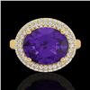 Image 2 : 4 CTW Amethyst & Micro Pave VS/SI Diamond Ring 18K Yellow Gold - REF-98K5W - 20903