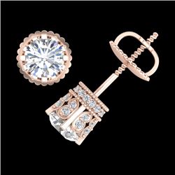 1.75 CTW VS/SI Diamond Solitaire Art Deco Stud Earrings 18K Rose Gold - REF-249A3X - 36834