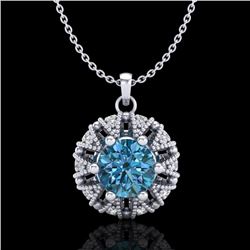 1.2 CTW Fancy Intense Blue Diamond Art Deco Stud Necklace 18K White Gold - REF-118A2X - 37740