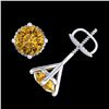 Image 4 : 1.5 CTW Intense Fancy Yellow Diamond Art Deco Stud Earrings 18K White Gold - REF-141X8T - 38239