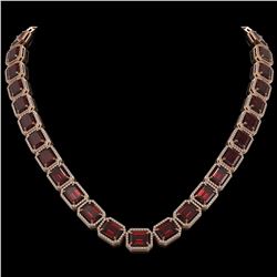 73.44 CTW Garnet & Diamond Halo Necklace 10K Rose Gold - REF-696F2N - 41520