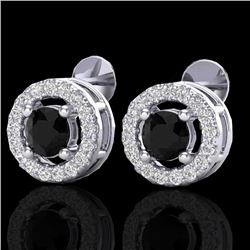 0.75 CTW Micro Pave VS/SI Diamond Earrings Halo 18K White Gold - REF-44N5Y - 20056