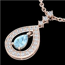 1.15 CTW Aquamarine & Micro Pave VS/SI Diamond Necklace Designer 14K Rose Gold - REF-61K3W - 23161