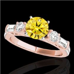 2 CTW Certified Si/I Fancy Intense Yellow Diamond Pave Solitaire Ring 10K Rose Gold - REF-221M8H - 3