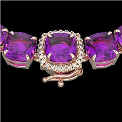 116 CTW Amethyst & VS/SI Diamond Halo Micro Pave Necklace 14K Rose Gold - REF-350X2T - 23334