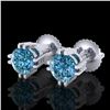 Image 1 : 1.07 CTW Fancy Intense Blue Diamond Art Deco Stud Earrings 18K White Gold - REF-143T6M - 37537