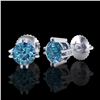 Image 2 : 1.07 CTW Fancy Intense Blue Diamond Art Deco Stud Earrings 18K White Gold - REF-143T6M - 37537