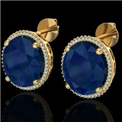 25 CTW Sapphire & Micro Pave VS/SI Diamond Halo Earrings 18K Yellow Gold - REF-200H2A - 20278