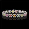 Image 1 : 14.25 CTW Multi Color Sapphire & Diamond Halo Bracelet 10K White Gold - REF-304T5M - 40499