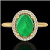 Image 1 : 2 CTW Emerald & Micro Pave VS/SI Diamond Ring Solitaire Halo 18K Yellow Gold - REF-56A9X - 21010
