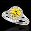 Image 1 : 1.6 CTW Certified Si/I Fancy Intense Yellow Diamond Solitaire Halo Ring 10K White Gold - REF-178F2N 