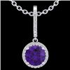 Image 2 : 2 CTW Amethyst & Micro Pave VS/SI Diamond Necklace Designer Halo 18K White Gold - REF-54A8X - 23189